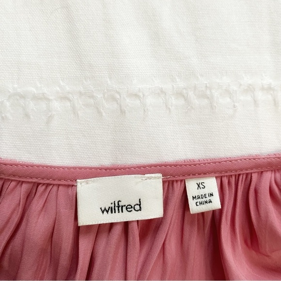 Aritzia WILFRED SHIMMER PINK TEXTURED SHORT SLEEVE V-NECK FLOWY MINI DRESS -  XS - Picture 8 of 10